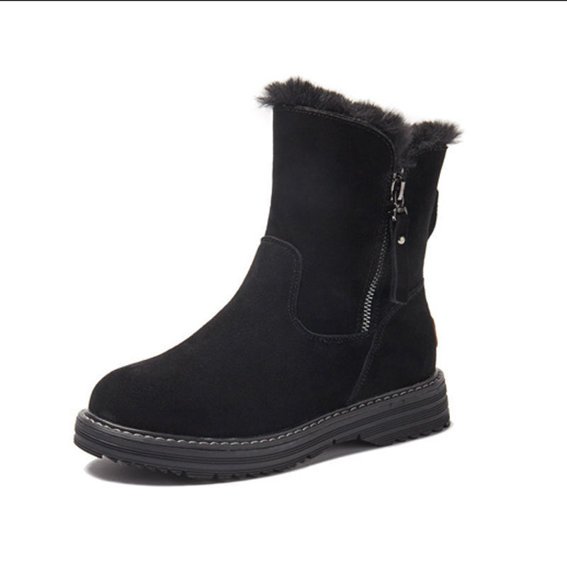 Winter Snow Boots 2024: Round Toe Thick Sole Fleece-ed Warm Women's Fashion Boots, Versatile Black or Grey 4c90