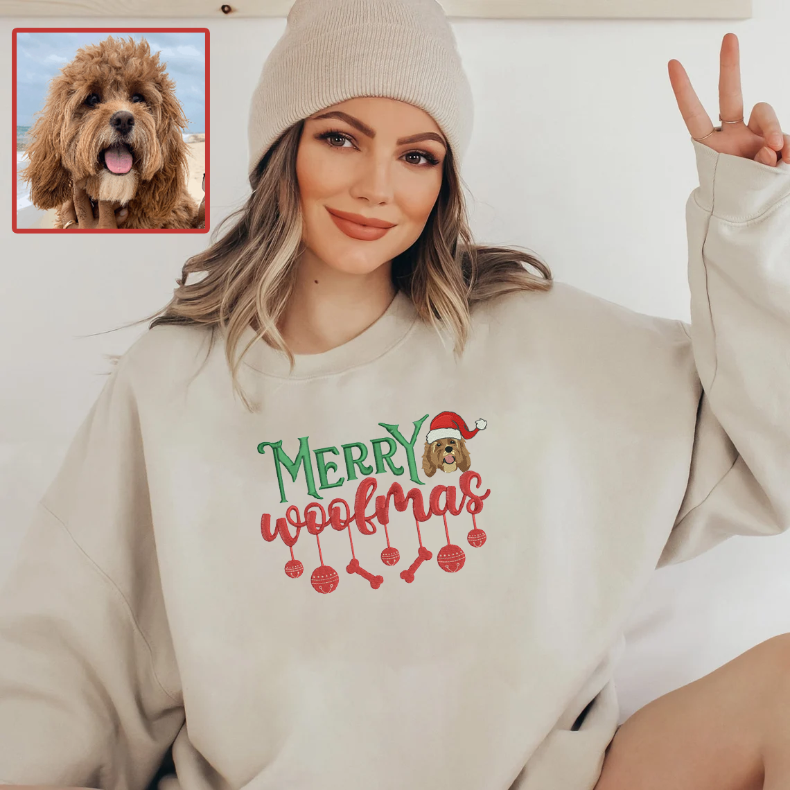 Pet Dog Cat Christmas Hoodie Sweatshirt - Personalized Embroidery to Create a Unique Festive Style for Your Pet.