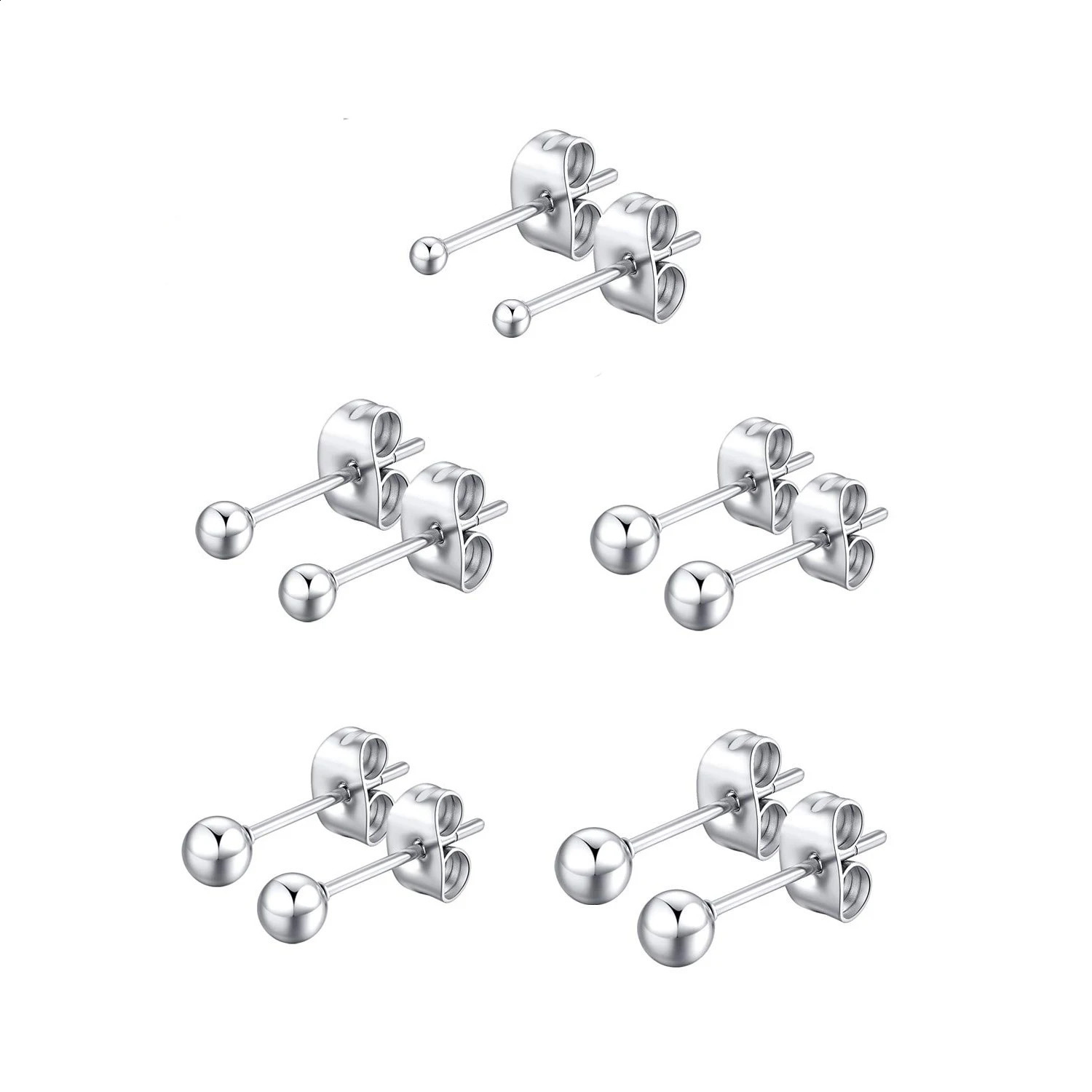 1 Pair Tiny Women Girls 14K Gold Plated Round Ball Stud Earrings Stainless Steel Set 26MM 241116