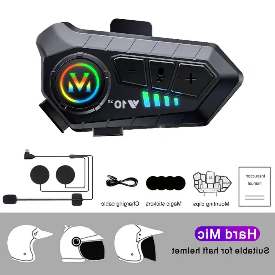 New Y10 2X Helmet Intercom For Motorcycle Bluetooth 5.3 Wireless Ipx6 Waterproof Noice Reduction Handsfree Headsets Intercomunicador