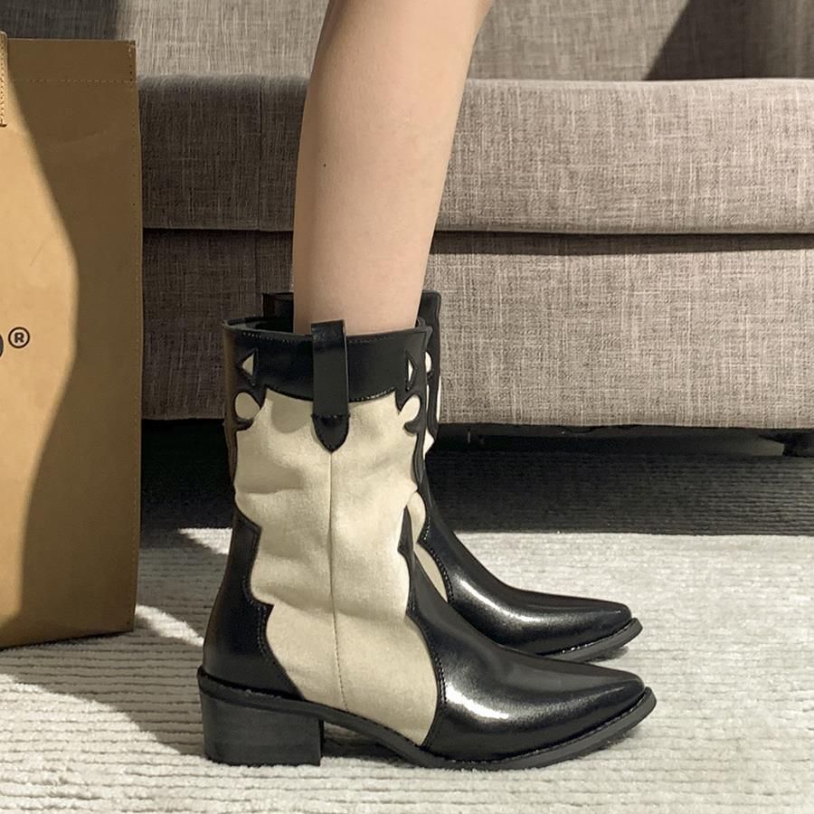 Black Pointed American Retro Western Knight Boots Free Shipping.