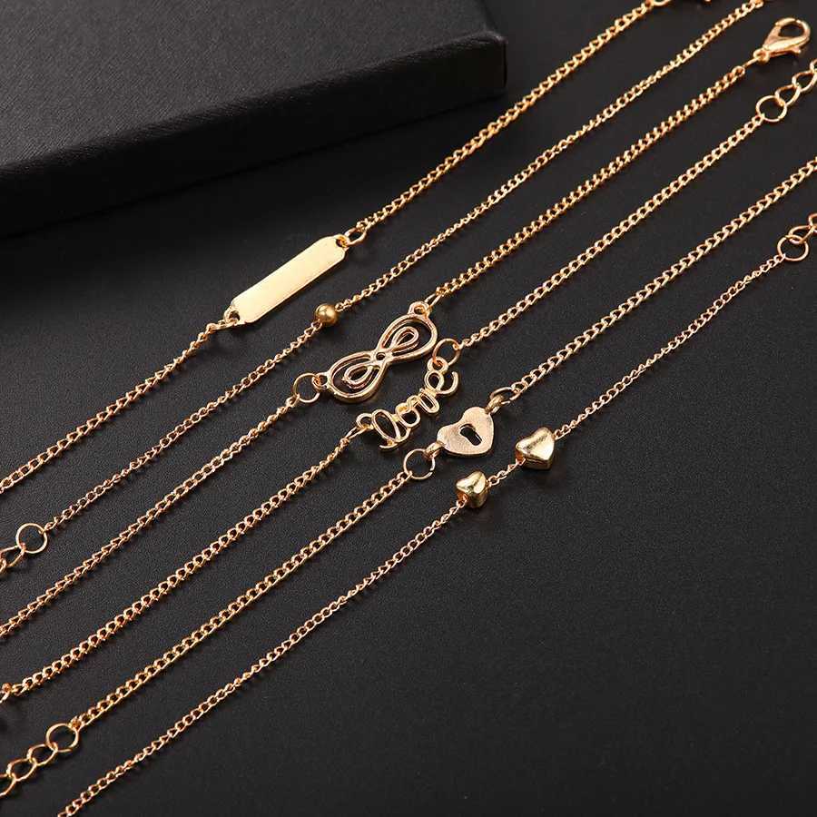 6pcs Trend Infinity 8 Bowknot Heart Key Charm Chain Bracelets Bangles Minimalist Women Tiny Set Party JewelryXJ241214