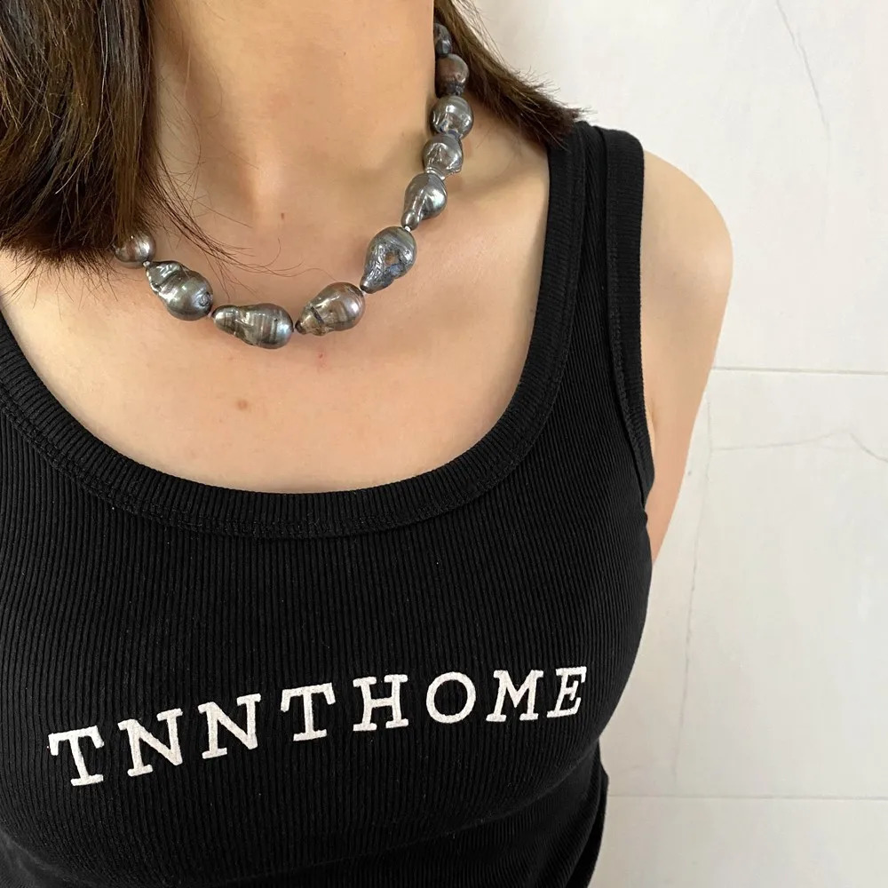 black gray color 13-22mm organized nuclear flame ball shape Baroque necklace freshwater 100% natural pearl 241116