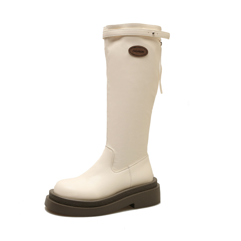 French White Thick Soled Casual High Boots Free Shipping.
