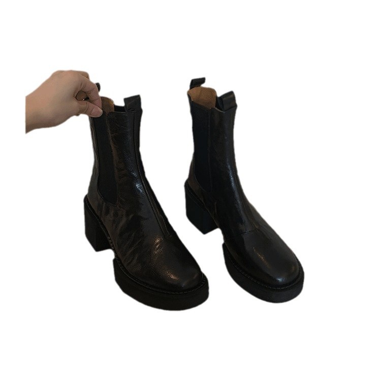Retro Thick Bottom Thick Heel Elastic Short Boots Free Shipping.