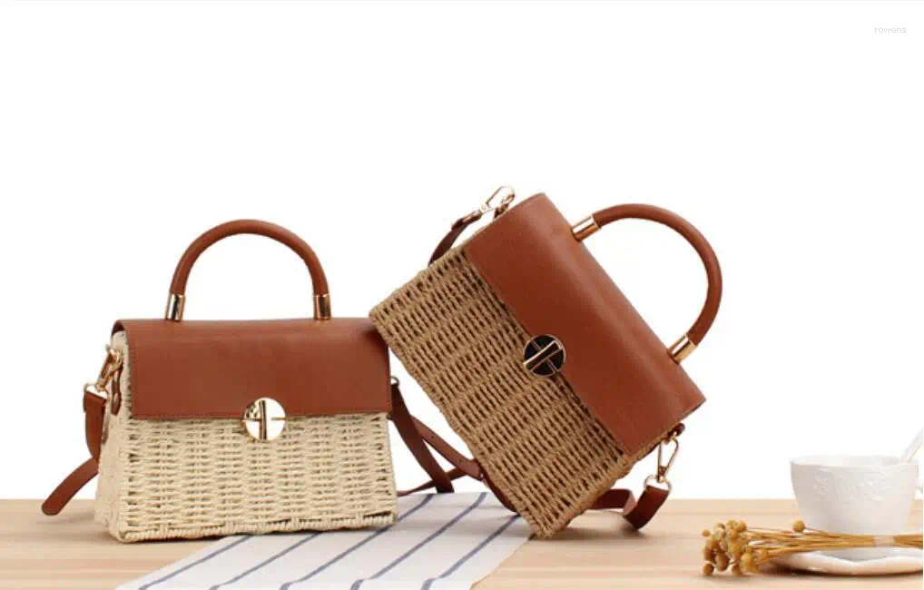 Totes Rattan Straw Bag Box Woven Handbag Crossbody Bags For Women
