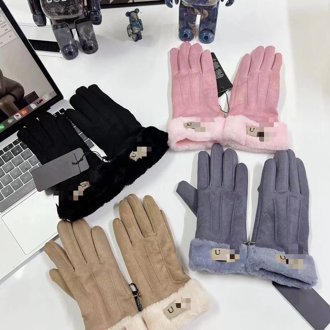 Brand Women Gloves Deerskin And Fleece Touch Screen Gloves Warm Gloves Women Autumn And Winter Gloves Outdoor Riding Cold Gloves Non-Slip Warm Windproof