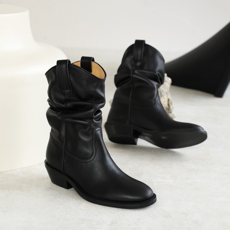 Retro Pointed Toe Split Toe Thick Heel High-heeled Knight Boots.