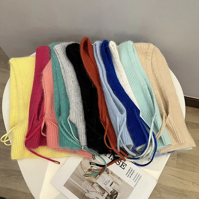 Hat Solid Color Angora Rabbit Hair Knitted Hat Complete Set One Hat Womens Balaclava Shawl Zipper Hat 241116