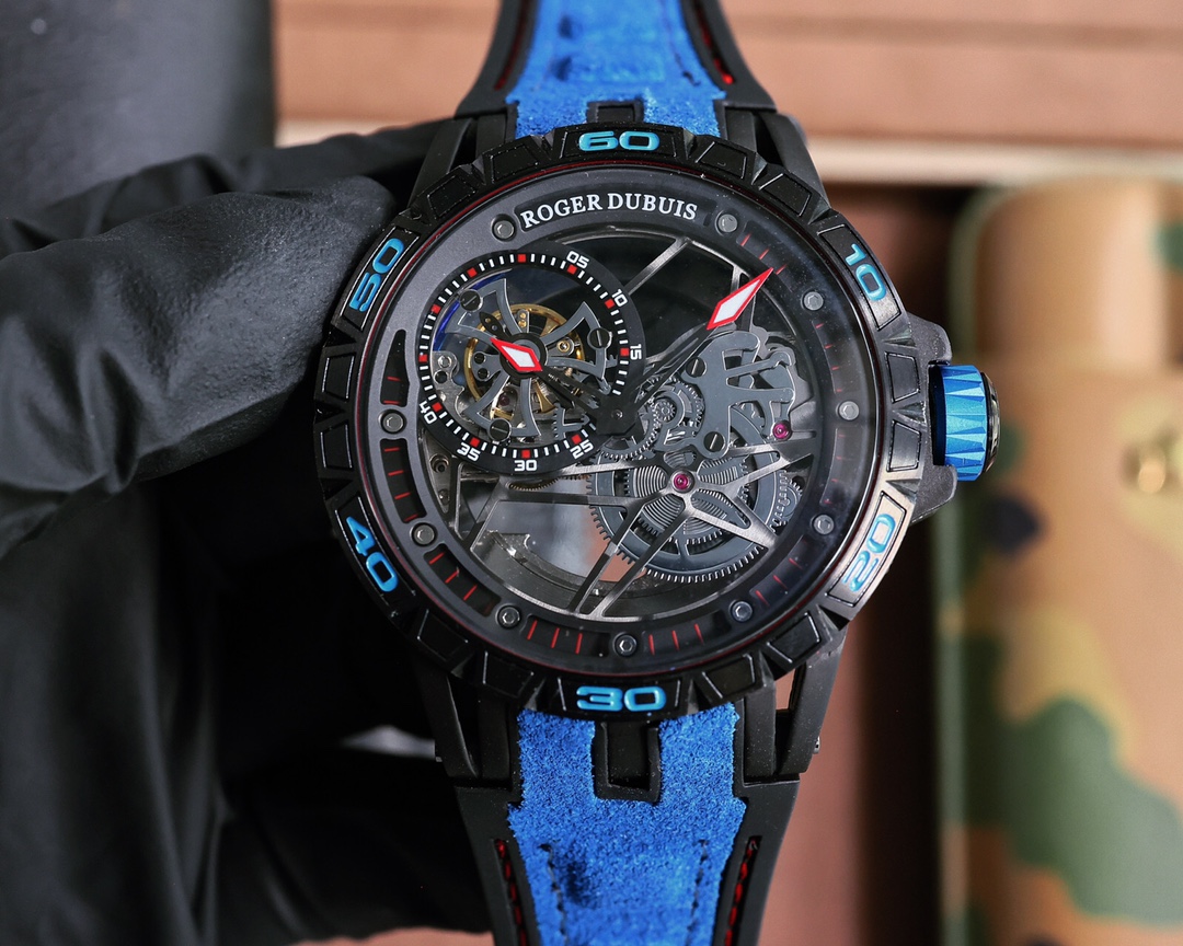 High Quality 46MM Men Watch Geneva BEZEL RUBBER STRAP Stopwatch Chronograph Hollow Design Automatic Mechanical Movement Chrono Sport Racing Two Tourbillon Watch7