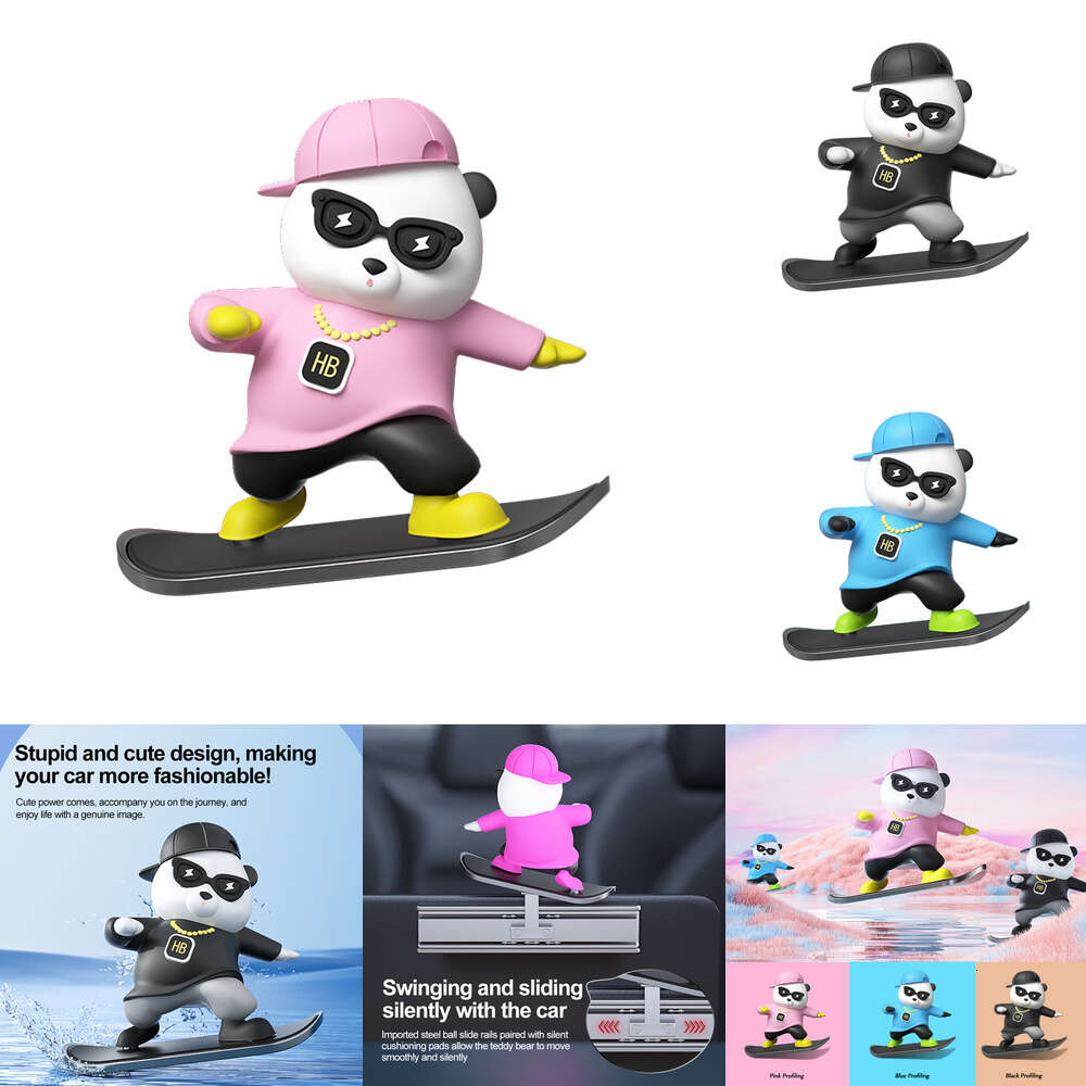 New Mini Car Ornaments Automatic Sliding Skateboard Fashion Cartoon Doll Center Console Moving Bear Interior Decoration