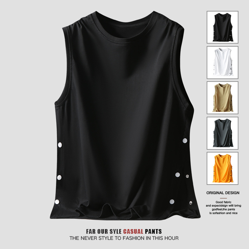 Summer Sleeveless T-shirt New Breasted Vest Pure Cotton Men's T-Shirts Versatile Youth Sports Leisure Loose Singlet Waistcoat Tank Top