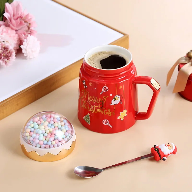 480ml Christmas Mugs with Lid Santa Claus Spoon Large Capacity Cute Creative Coffee Cup Xmas Gift for Kid Milk Tea Mug Drinking 241116