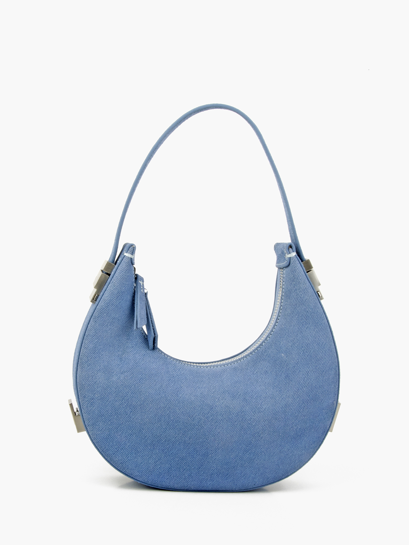 Donnain Trendy Denim Blue Cow Suede Women Half Moon Clutch Handbag Real Leather Crescent Hobo Mini Shoulder Bag Fashion Genuine Leather BagVoyage