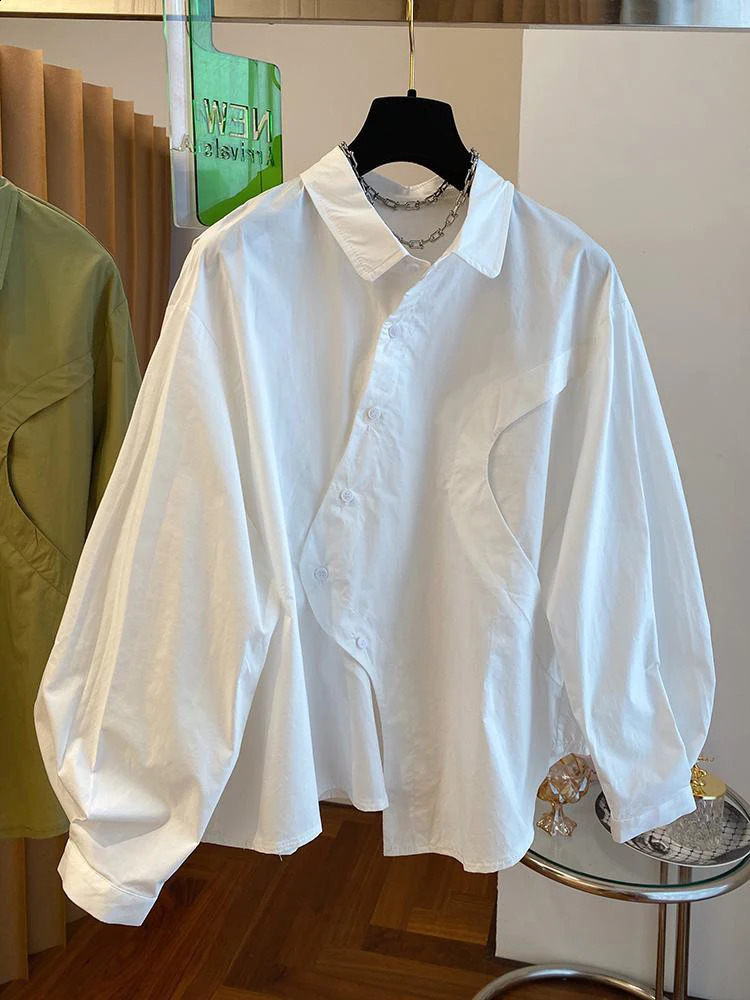 Fashionable Li Ji irregular shirt womens spring unique temperature top loose casual shirt 241115