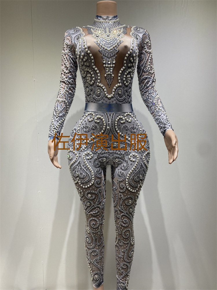 Plus Size Jumpsuits Wedding Bridal Gowns High Neck Beading Long Sleeve Bride Wear With Detachable Train 230222