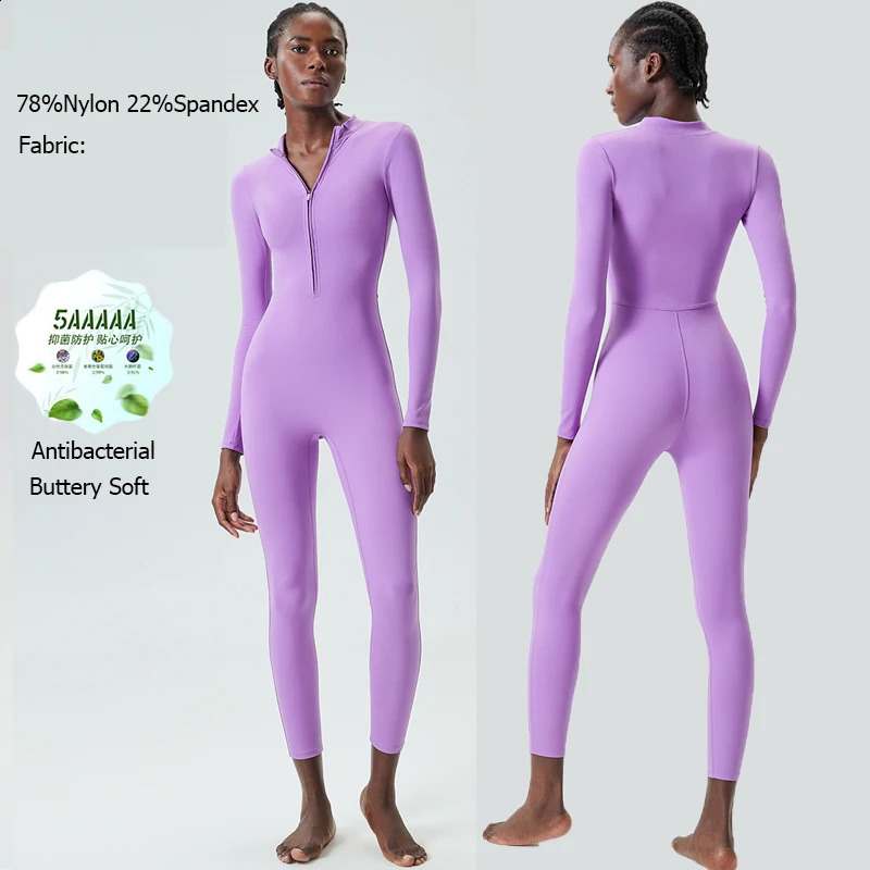 Womens gym running set solid color integrated yoga set butter soft slim fit jumpsuit long sleeved sportswear exercise suit 241116