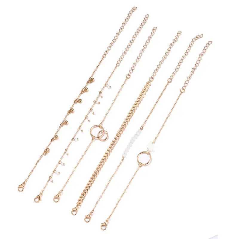 6pcs/sets Tren Ins Flower Tassel Round Bead Bracelets for Women Charm Geometric She Adjustable Bracelet Jewelry GiftXJ241214
