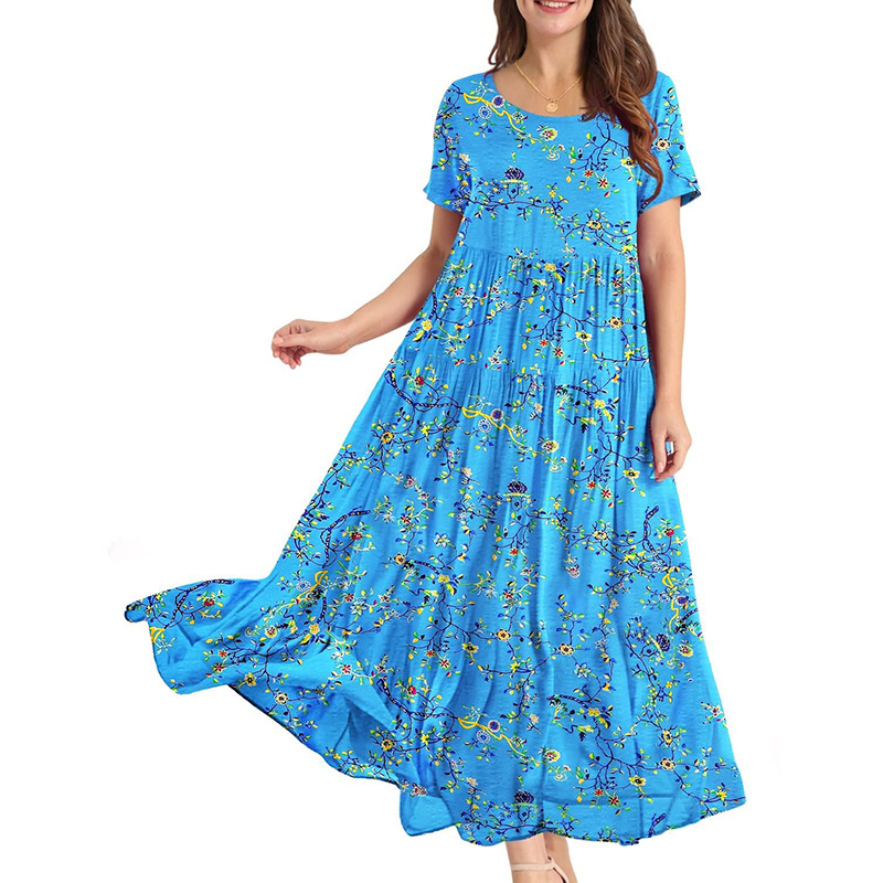 luxury clothes women designer dress women dresses Polyester Crew Neck Summer Conventional Sleeve Flora Printed Dresses Short Sleev vestidos dresses fo