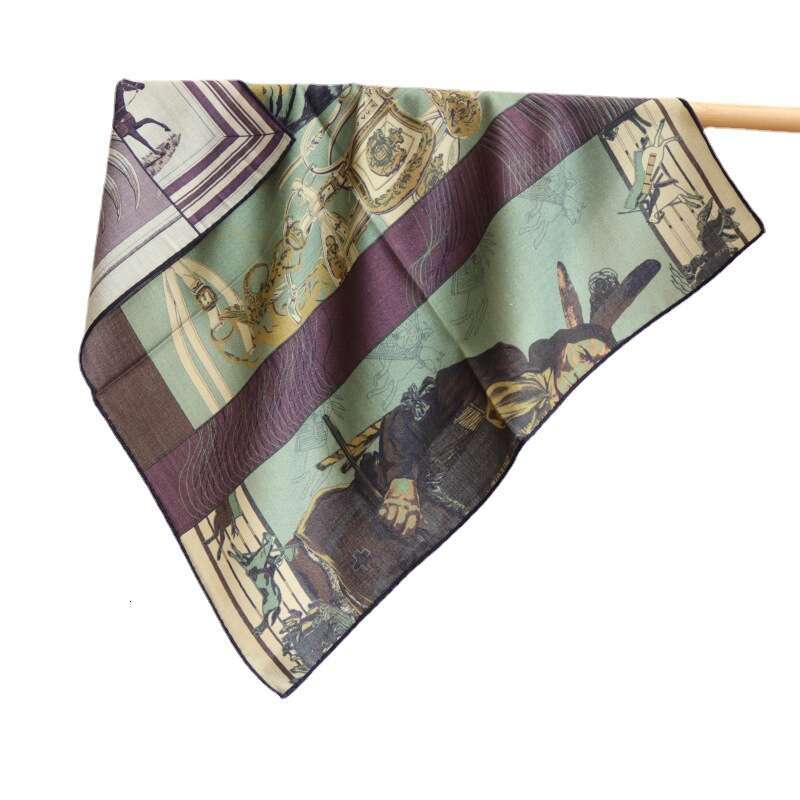 Real silk wool 70 square hand rolled edge, double-sided color, women's warm scarf, small scarf