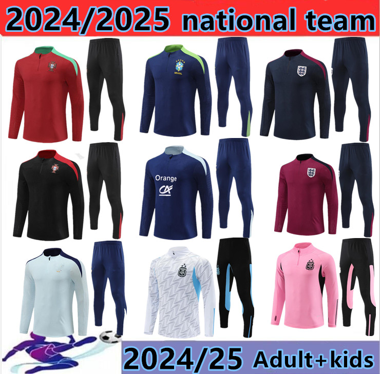 24 25 Various national teams Brazil Portugal football tracksuit 2024 2025 England Half pull Men kids soccer tracksuit kits Training suit jogging chandal