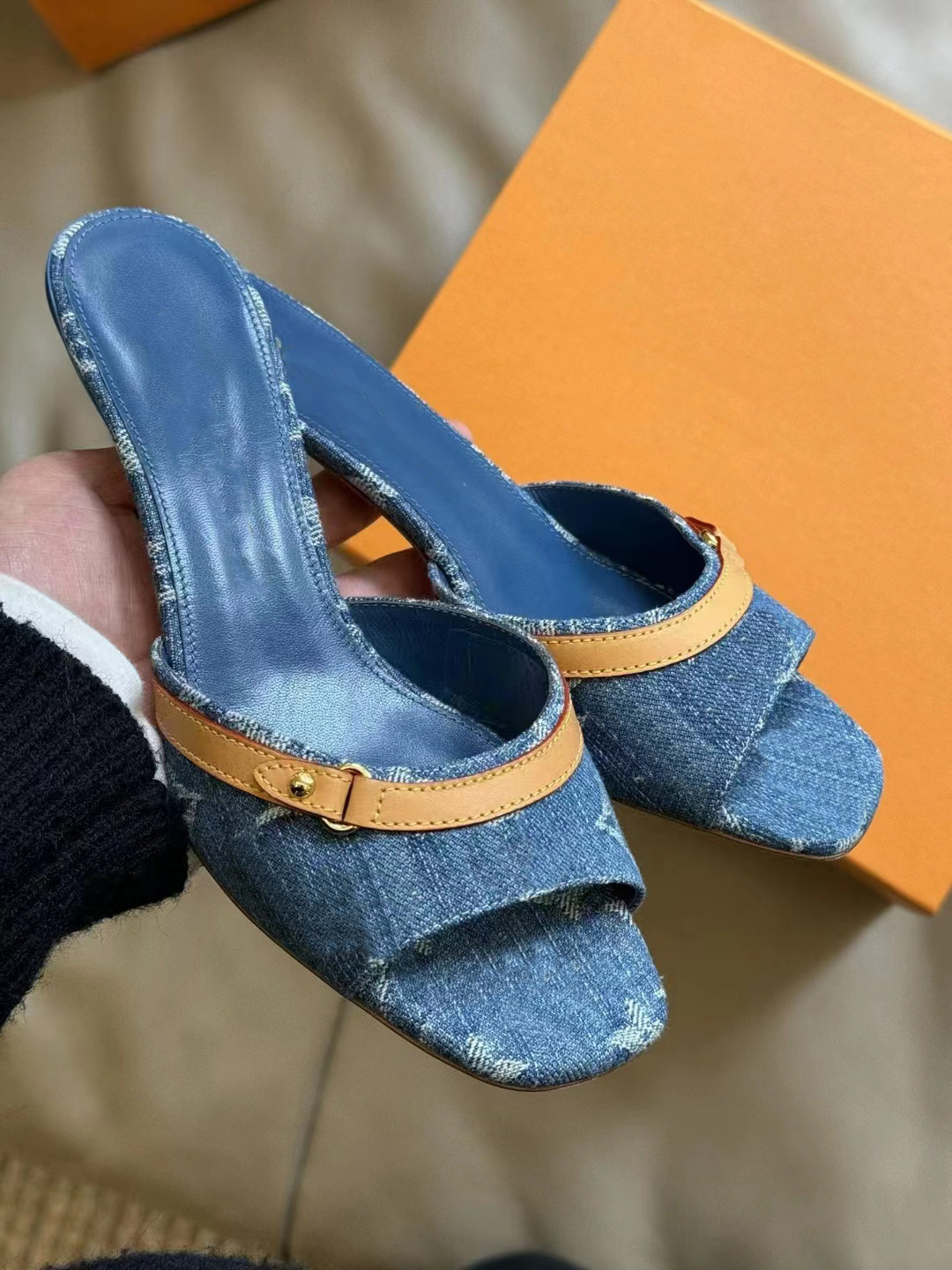 2024 Women Denim Heels Sandals Neo designer sandals denim mule elegant high heel summer sandal high quality Slippers