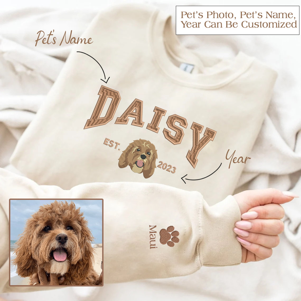 Pet Dog Cat Christmas Hoodie Sweatshirt - Personalized Embroidery to Create a Unique Festive Style for Your Pet.