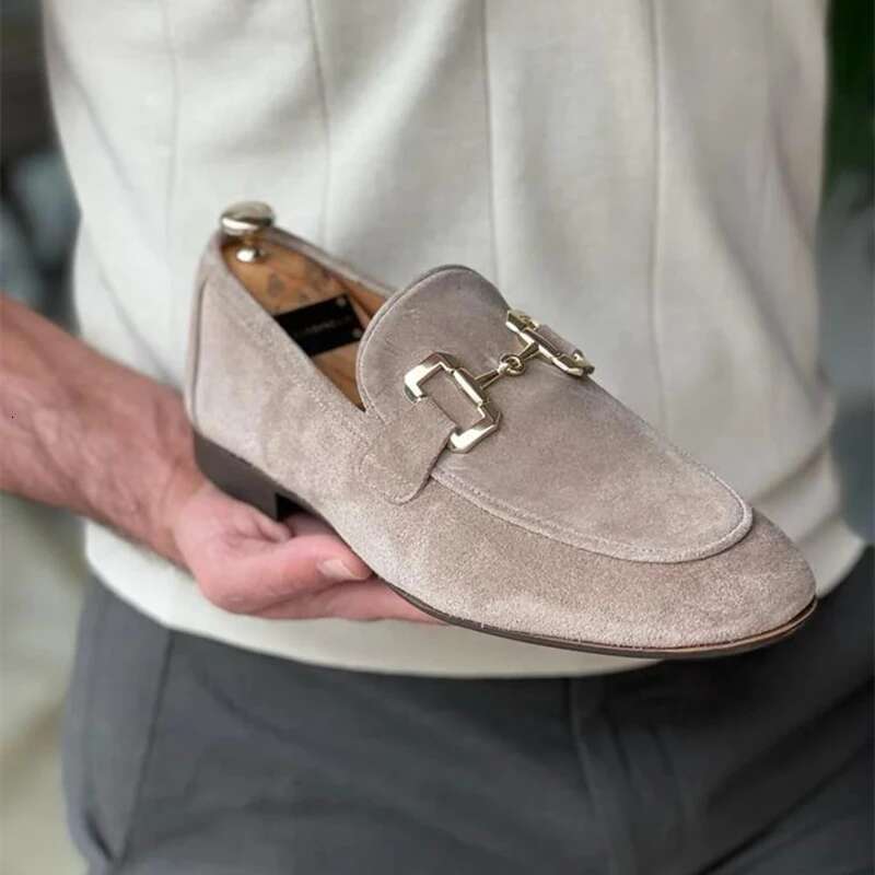 Loafers Black Beige ck Round Toe Metal Decoration Dress Slip on Men Shoes