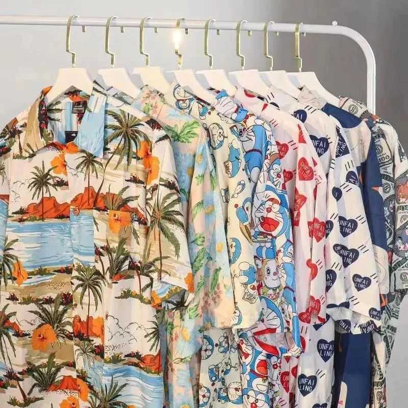 Men's Casual Shirts Cuban New Printed Short Sleeved Shirt For Mens Hawaiian Beach Travel Vacation Ultra Thin Loose Fashion Flip Collar Soft 24041