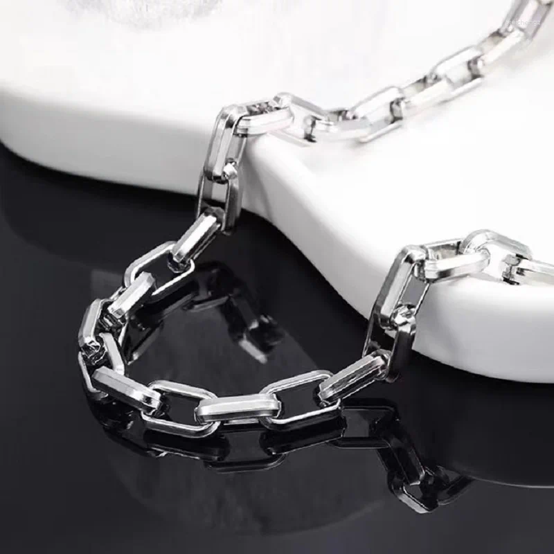 Link Bracelets Simple Rectangular Stainless Steel Chain Female Accessories Paper Clip Design Hip-Hop Style Men's Necklace