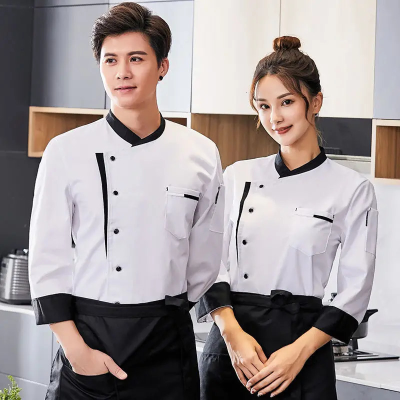 Restaurant Chef Jacket Top Long short Sleeve el Cafe Kitchen Work Wear Bakery Cooking Tops Fast Food Uniform for men 240412