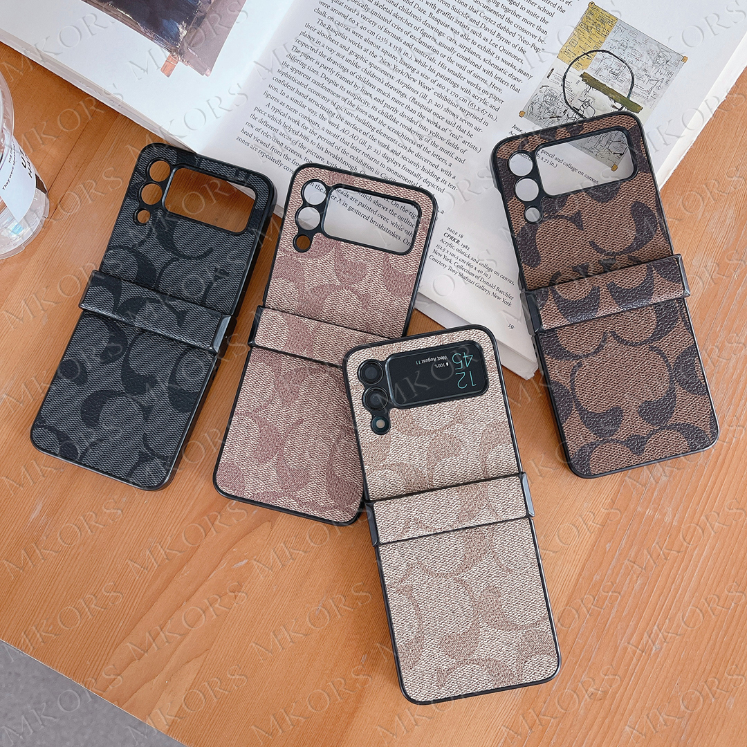 Classic Luxury Designer Phone Case for Samsung Galaxy Z Flip 7 6 5 4 3 Leather Hard TPU Rugged Shockproof Protection Cover Trendy Shell Flip7 Flip6 Girls Women Gift