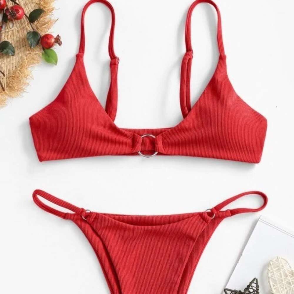 2024 Women's Split Swimsuit Solid Color Sexy Bikini F41722 5a04f