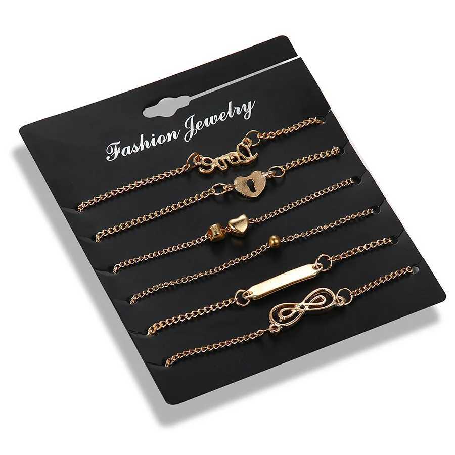 6pcs Trend Infinity 8 Bowknot Heart Key Charm Chain Bracelets Bangles Minimalist Women Tiny Set Party JewelryXJ241214