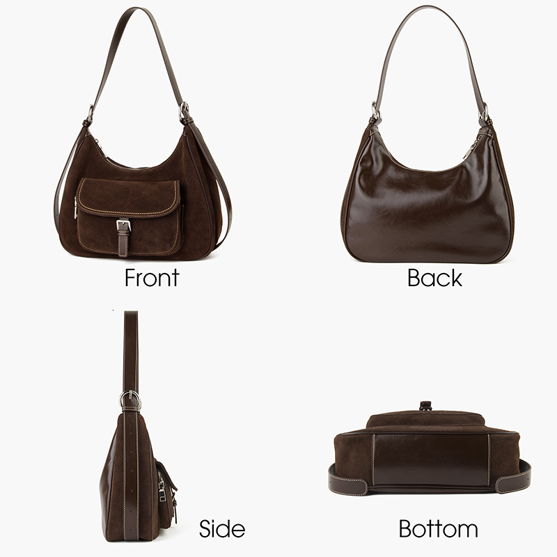 Natural Suede Handbag Genuine Cow Leather Coffee Shoulder Underarm Bag Winter New Style Large Capacity Crossbody Check BagVoyage