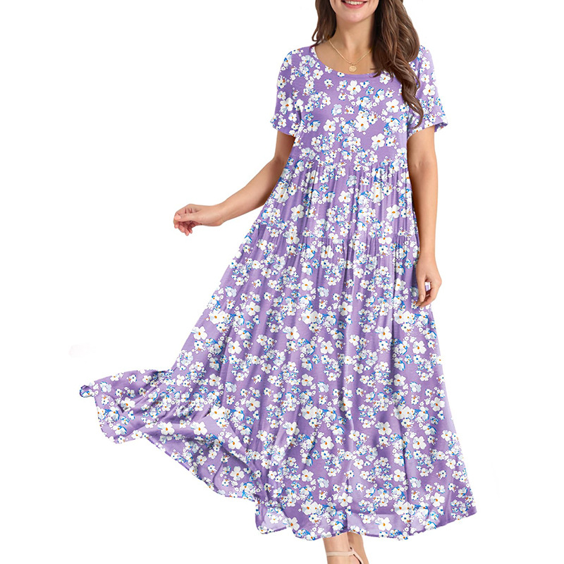 luxury clothes women designer dress women dresses Polyester Crew Neck Summer Conventional Sleeve Flora Printed Dresses Short Sleev vestidos dresses fo