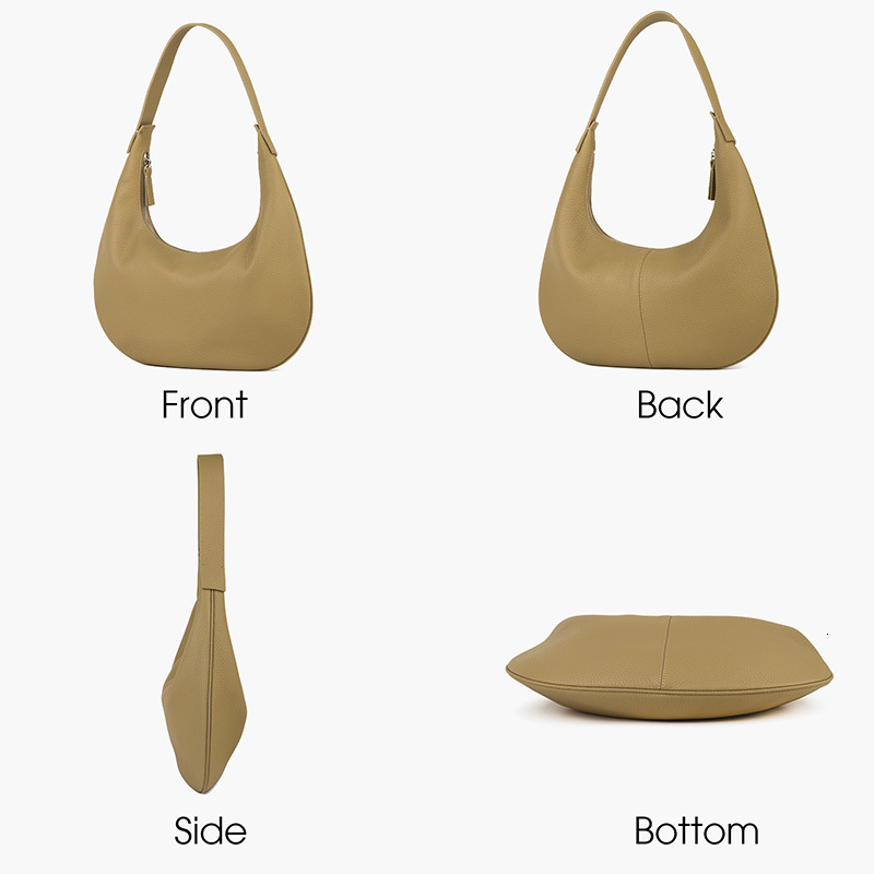 First Layer Cow Leather Half Moon Handbag Genuine Calfskin Crescent Shoulder Hobo Bag Full Grained Casual Commute Genuine Leather BagVoyage