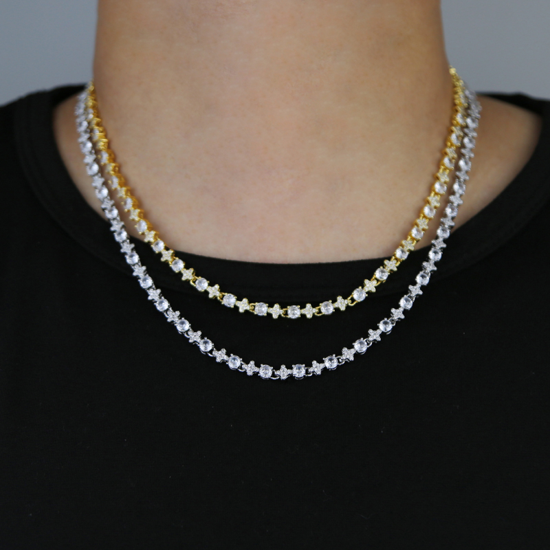 Prong Setting Cross Tennis Chain Bracelets for Women Iced Out Cubic Zirconia Paved Bg Cz Round Shape Fashion Jewelry 1d0b