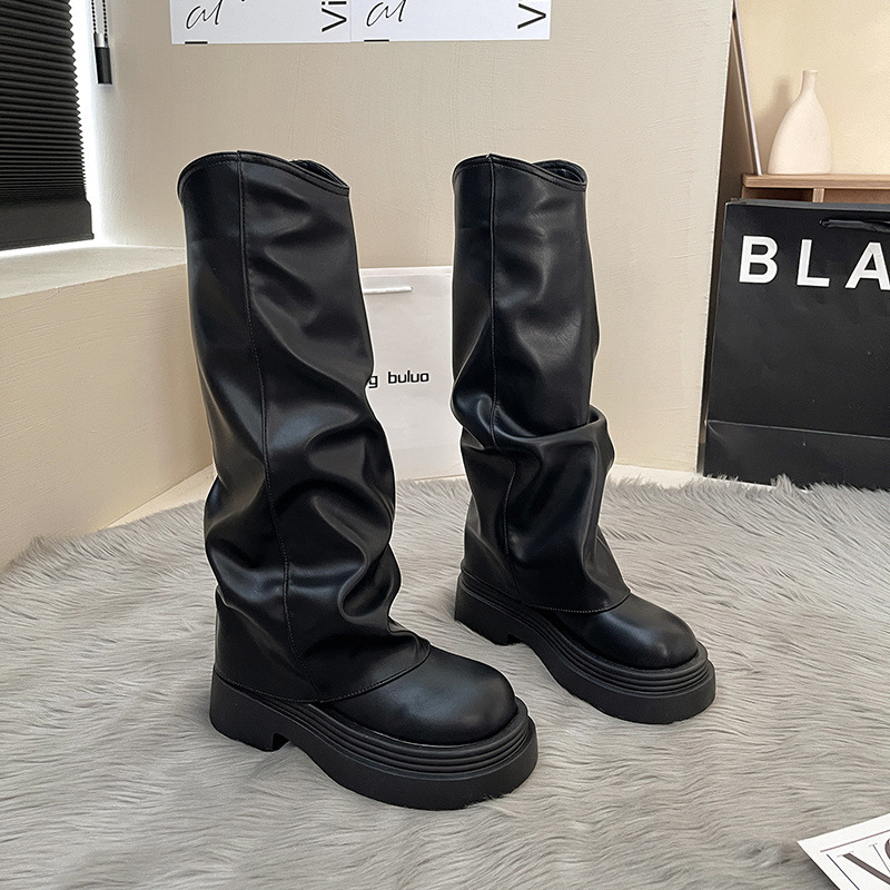 2024 Women's Winter Boots: Versatile Retro Style Long Boots, Anti-Slip Thick Sole, Black/Beige/Brown b0f9