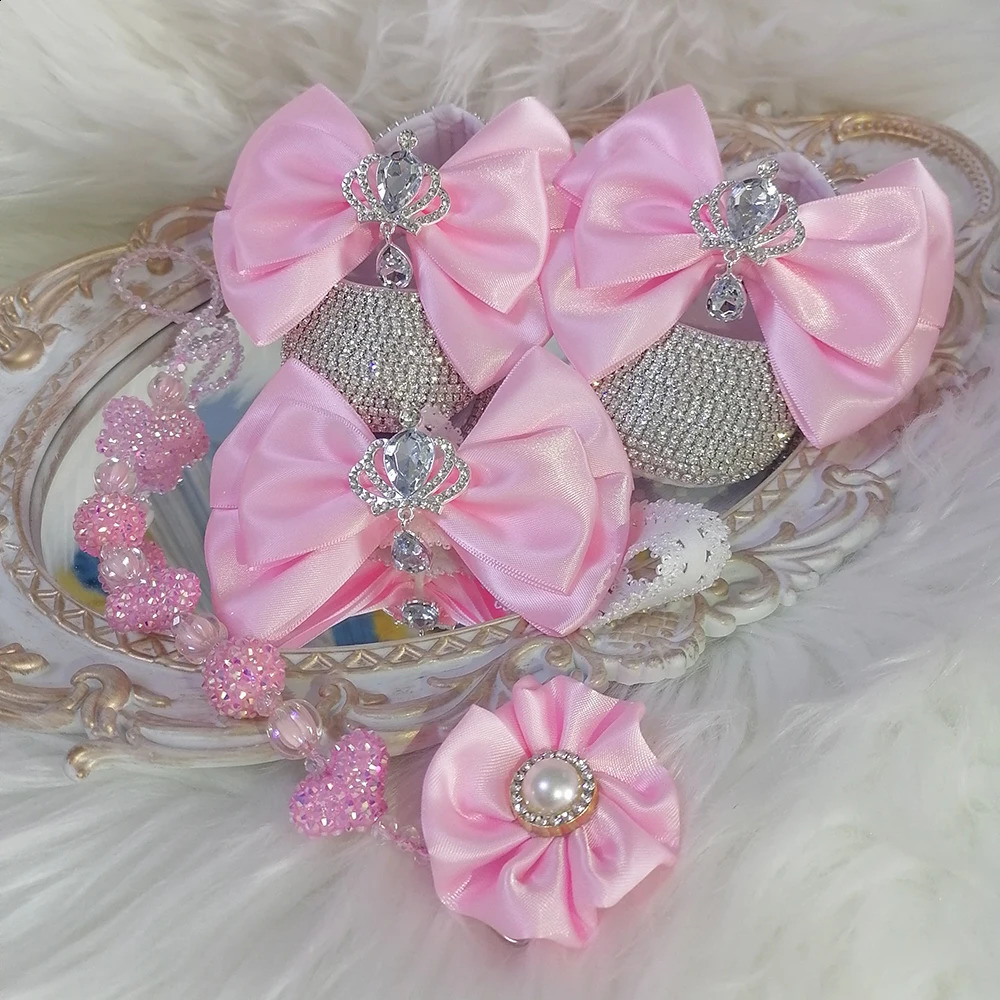 Handmade bow Rhinestone baby girl childrens shoes hair pacifier clip comb first Walker sparkling crystal shower gift 241116