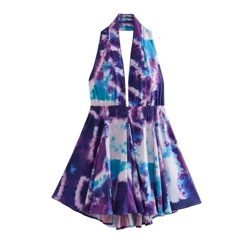 PB ZA Hanging Neck Shows Slim and Versatile Sexy Off Shoulder Elastic Printing Short Dress