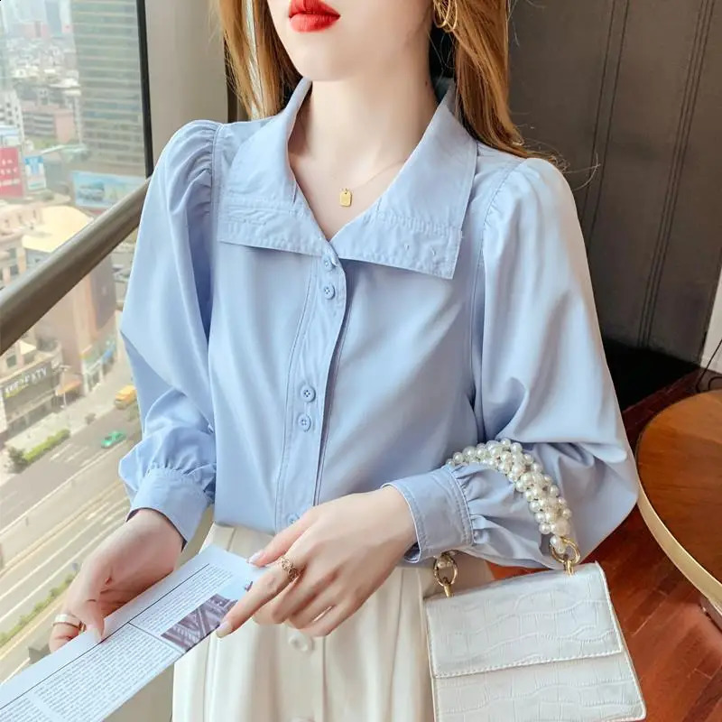 Autumn Womens Bubble Sleeve Chiffon Top Retro Hong Kong Style Temperature Elegant and Casual Niche Fully Matched 241115