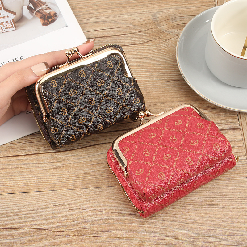 PT060,New Womens Fashion Zipper Short Wallet Large Capacity Coin Multi Slot Card Bag Money Clip