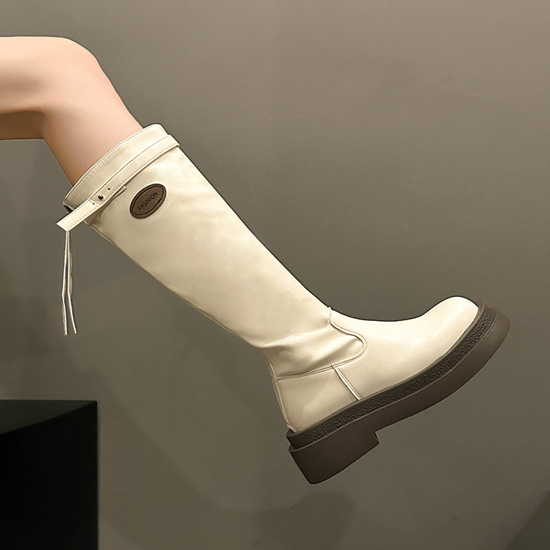 French White Thick Soled Casual High Boots Free Shipping.