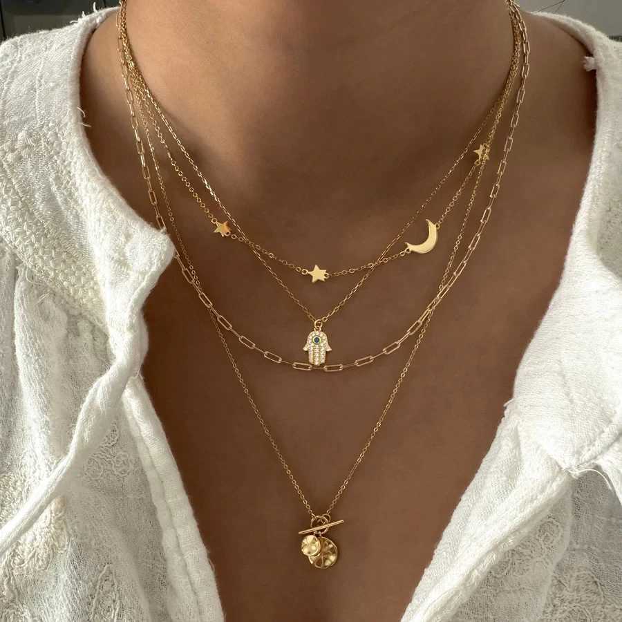 Bohemian Gold Color Multilayer Handmade Chain Vintage Fashion Crystal Pendant Necklaces Sets Jewelry For Women Accessories 2024 W250318