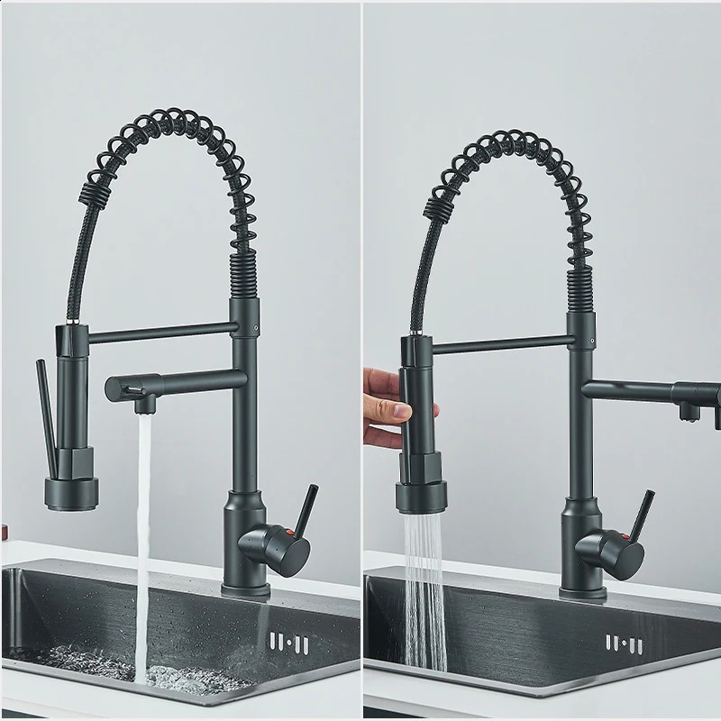 Dfrkjhre bathroom full copper pull-out kitchen faucet water purifier dual outlet and cold sink spring faucet 241112 - view 3