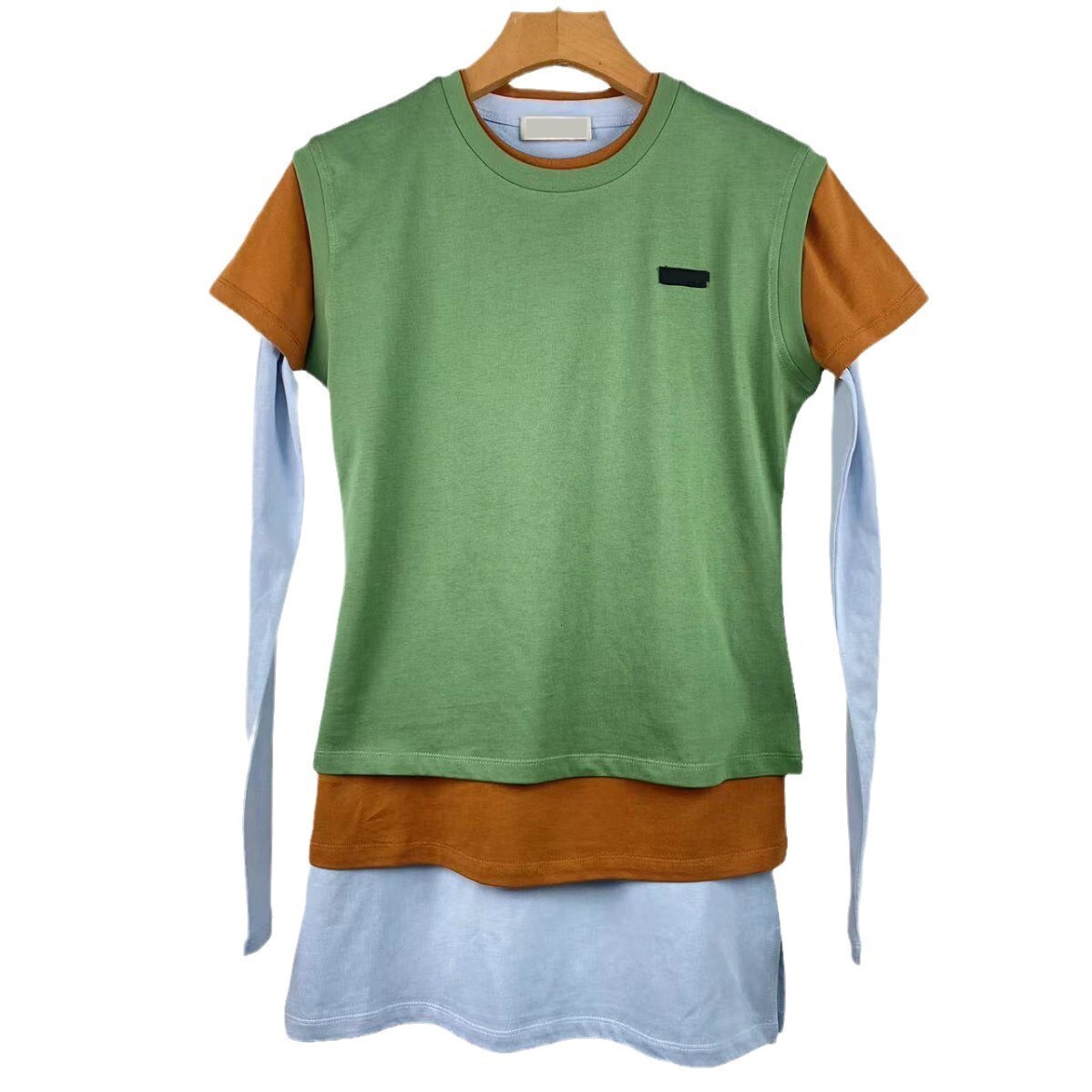 designer t shirt women winter hoodie clothing with embroidered letters contrasting colors stacked s long sleeved base shirt T-shirt top three piece se