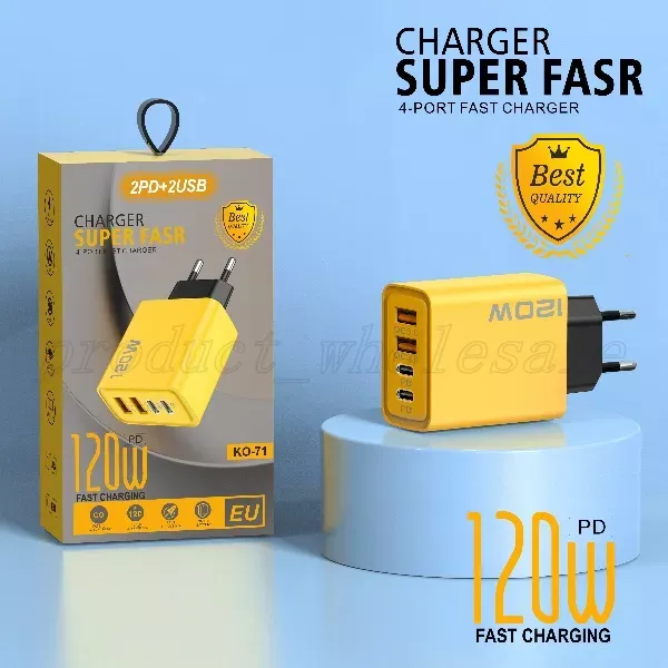 Hot selling 120W Bumblebee Yellow Super Fast Charging KO-71 2PD+2USB Charging Charger for Laptops Tablets Mobilephones Travel Wall EU US Plug Charger 
