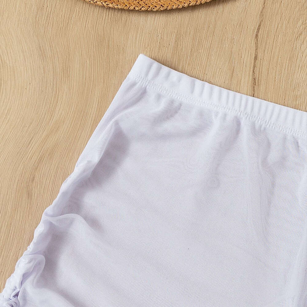 2024New Solid Color Mesh High Waist Women's Drawstring Bikini Swimming Pants F41715
