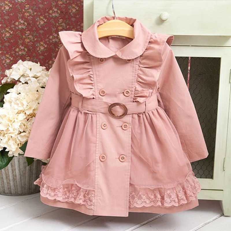 3-12 year old girl trench coat spring and autumn lace border windproof coat Korean version chiffon childrens jacket new childrens clothing M241116